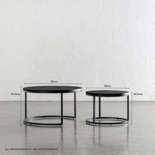 CHIARA COFFEE TABLE SET OF 2  |  BLACK WOOD GRAIN | MEASUREMENTS