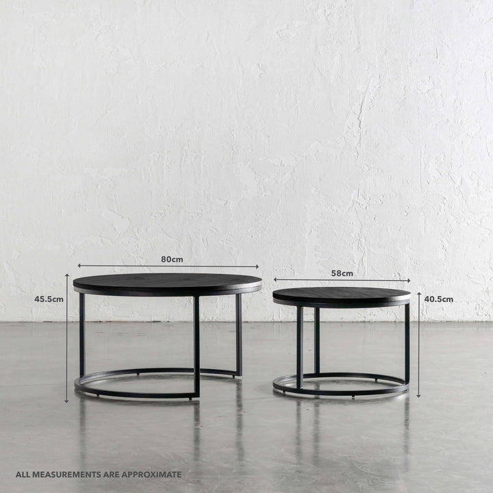 CHIARA COFFEE TABLE SET OF 2  |  BLACK WOOD GRAIN | MEASUREMENTS