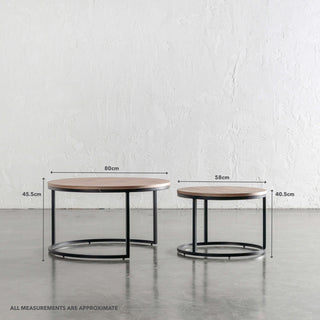 CHIARA COFFEE TABLE SET OF 2 | WALNUT WOOD GRAIN | MEASUREMENTS