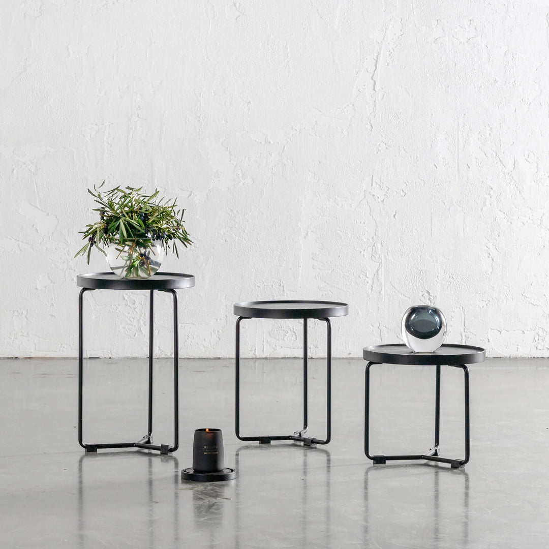 CHIARA SIDE TABLE   |  SET OF 3  |  BLACK WOOD GRAIN