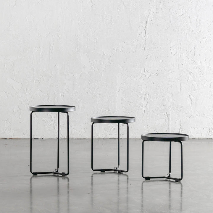 CHIARA SIDE TABLE   |  SET OF 3  |  BLACK WOOD GRAIN