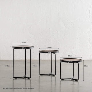 CHIARA SIDE TABLE | SET OF 3 | WALNUT WOOD GRAIN |MEASUREMENTS