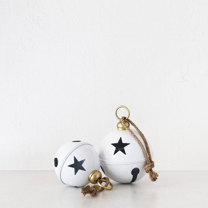 CHRISTMAS BELL BAUBLE BUNDLE X2  |  16CM + 20CM  |  GLOSS WHITE