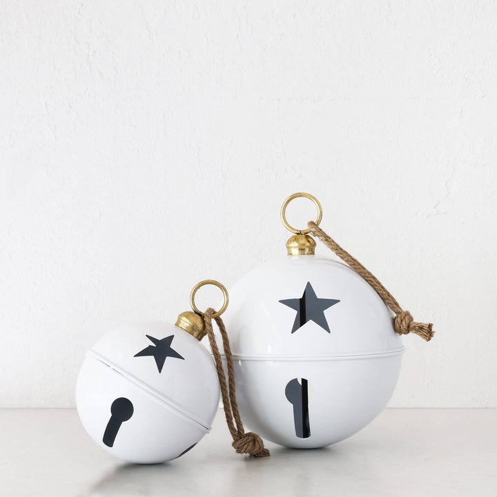CHRISTMAS BELL BAUBLE BUNDLE X2  |  20CM + 30CM  |  GLOSS WHITE