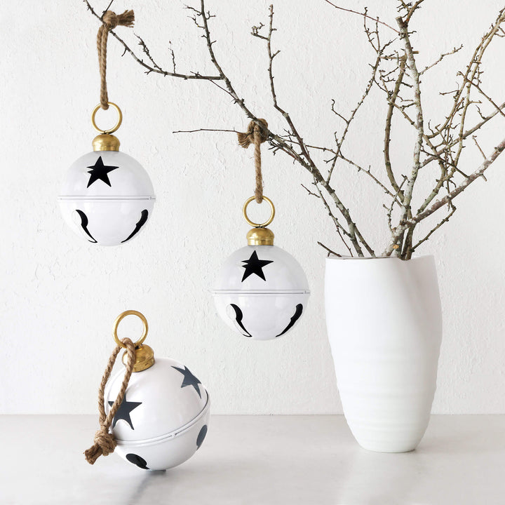 CHRISTMAS BELL BAUBLE BUNDLE X3  |  16CM  |  GLOSS WHITE