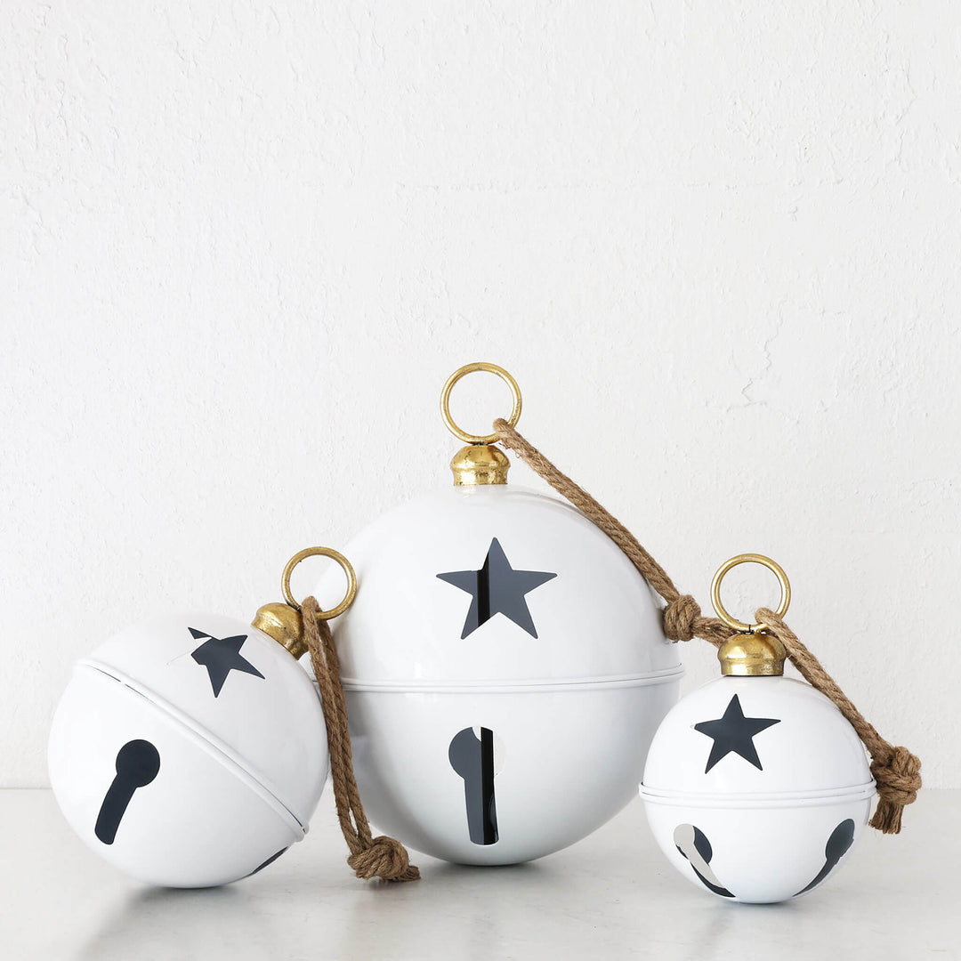 CHRISTMAS BELL BAUBLE BUNDLE X3  |  16 + 20 + 30CM  |  GLOSS WHITE