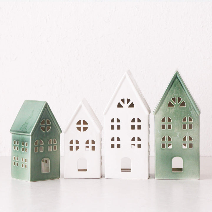 CHRISTMAS HOUSE DECORATION COLLECTION  |  WHITE + GREEN CERAMIC