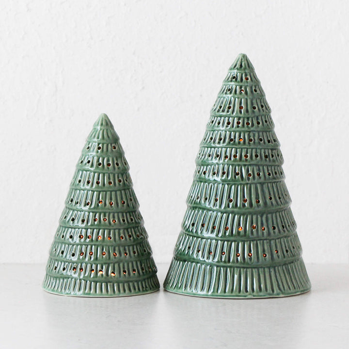 CHRISTMAS TREE DECORATION BUNDLE X2  |  19CM + 25CM  |  GREEN CERAMIC