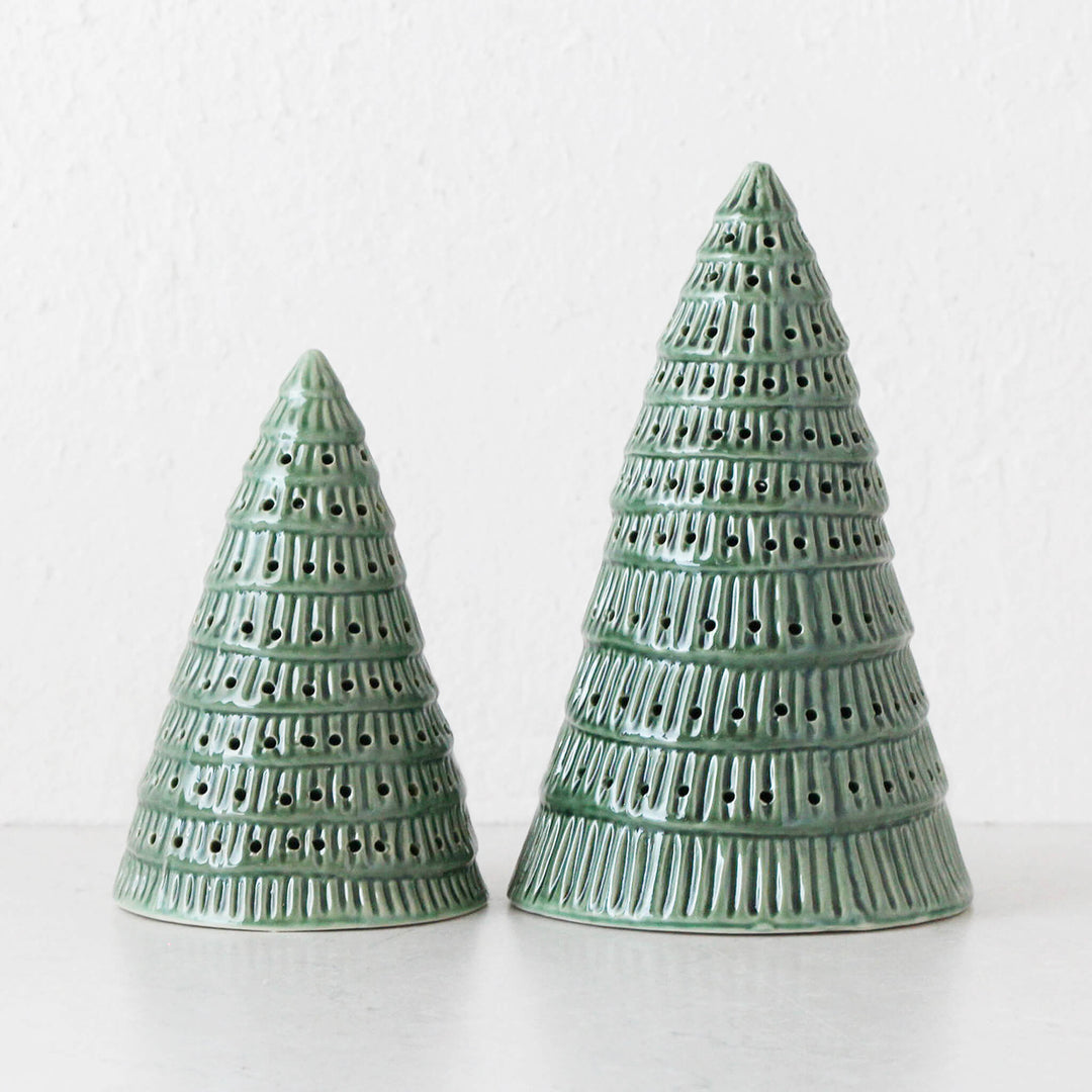 CHRISTMAS TREE DECORATION BUNDLE X2  |  19CM + 25CM  |  GREEN CERAMIC