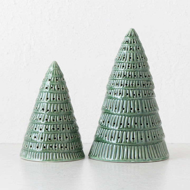 CHRISTMAS TREE DECORATION BUNDLE X2  |  19CM + 25CM  |  GREEN CERAMIC