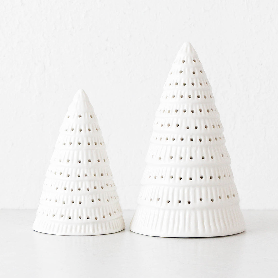 CHRISTMAS TREE DECORATION BUNDLE X2  |  19CM + 25CM  |  WHITE CERAMIC