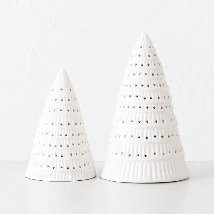 CHRISTMAS TREE DECORATION BUNDLE X2  |  19CM + 25CM  |  WHITE CERAMIC