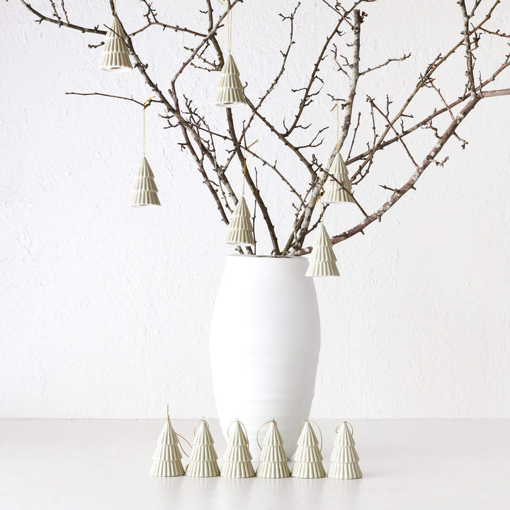 CHRISTMAS HANGING DECORATION BUNDLE X12  |  TREE ORNAMENT  |  SAGE SPECKLE  CERAMIC