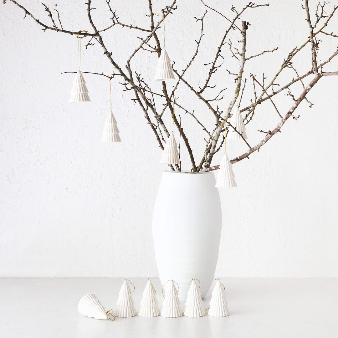 CHRISTMAS HANGING DECORATION BUNDLE X12  |  TREE ORNAMENT  |  WHITE CERAMIC