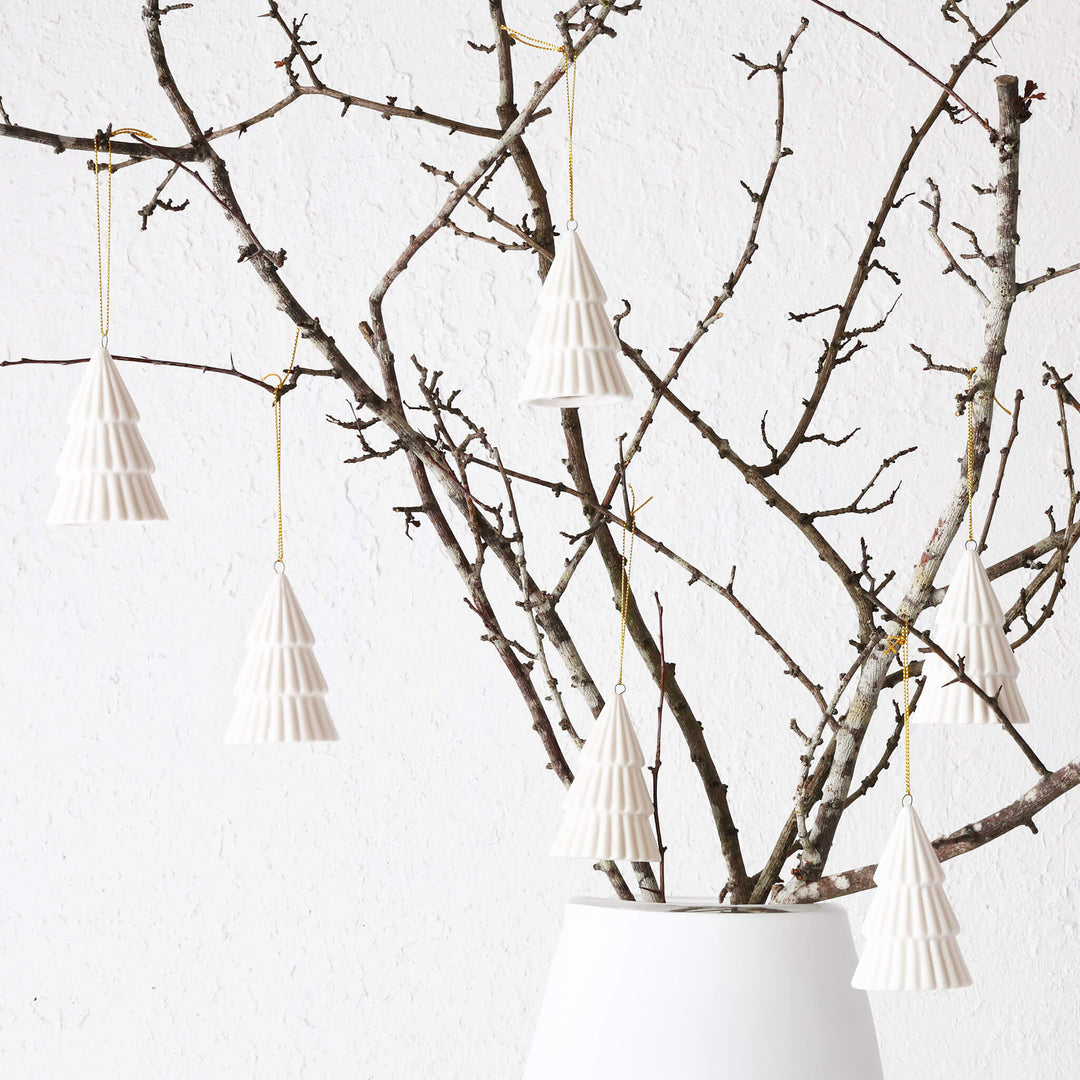 CHRISTMAS HANGING DECORATION BUNDLE X6  |  TREE ORNAMENT  |  WHITE CERAMIC