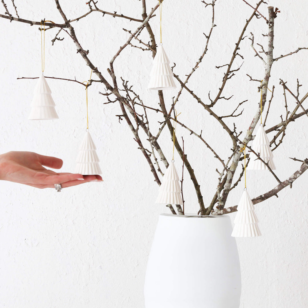 CHRISTMAS HANGING DECORATION BUNDLE X6  |  TREE ORNAMENT  |  WHITE CERAMIC