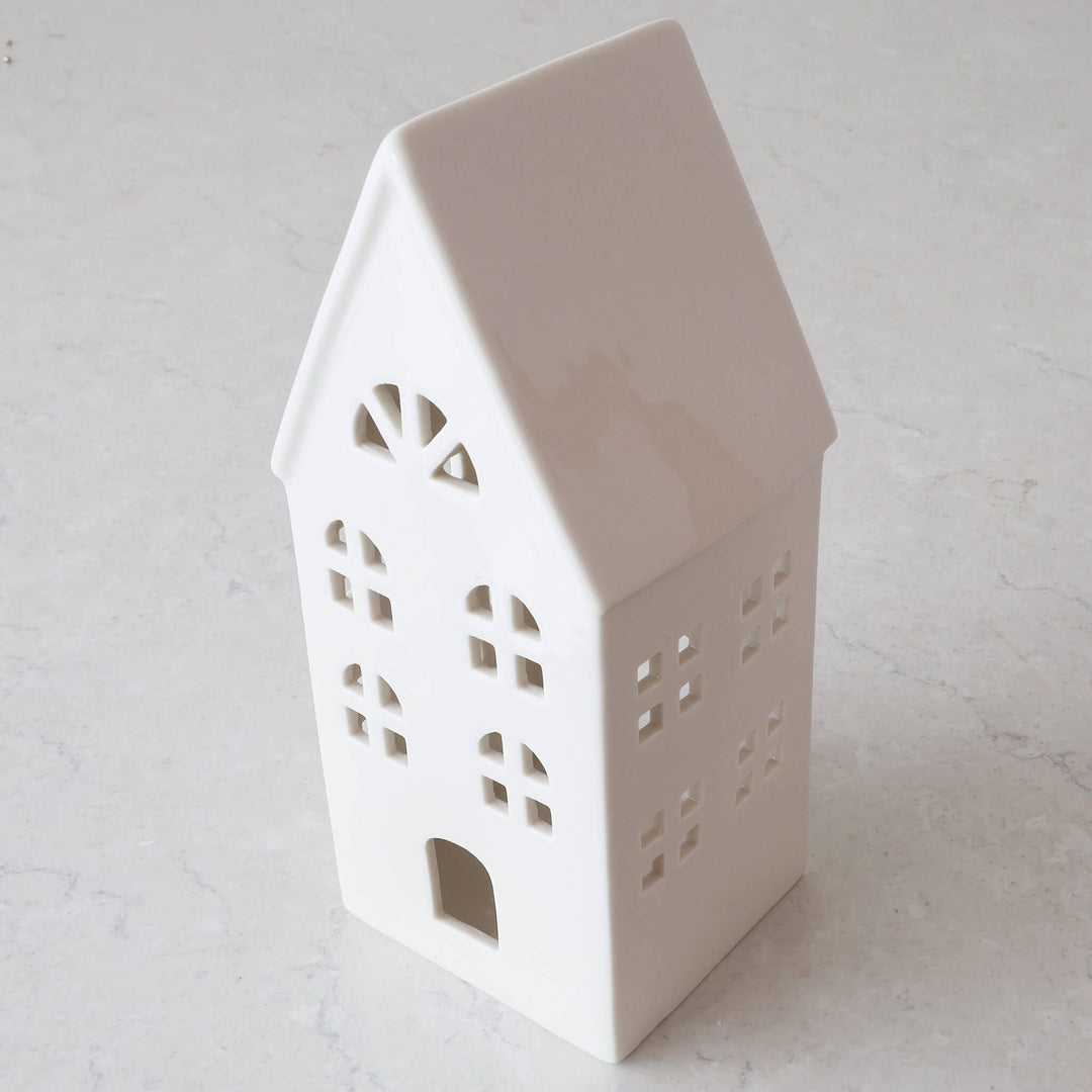 CHRISTMAS HOUSE TABLE DECORATION BUNDLE X2  |  17CM + 23CM  |  WHITE CERAMIC