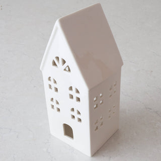 CHRISTMAS HOUSE TABLE DECORATION BUNDLE X2  |  17CM + 23CM  |  WHITE CERAMIC