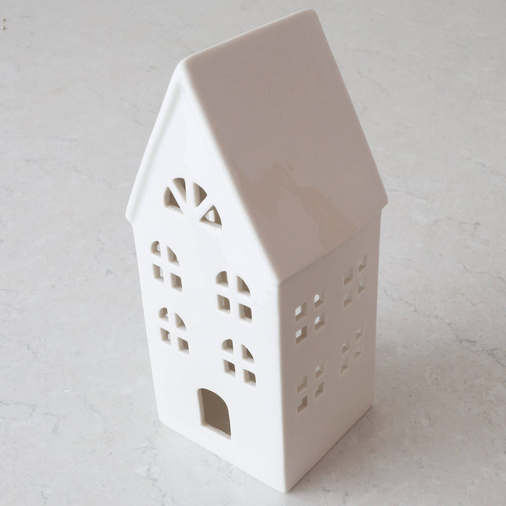 CHRISTMAS HOUSE TABLE DECORATION BUNDLE X2  |  17CM + 23CM  |  WHITE CERAMIC