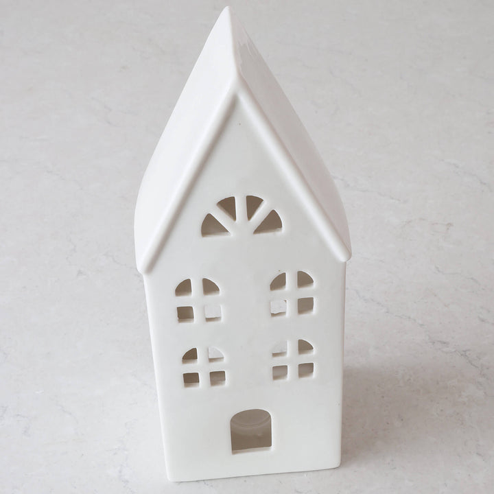 CHRISTMAS HOUSE TABLE DECORATION BUNDLE X2  |  17CM + 23CM  |  WHITE CERAMIC