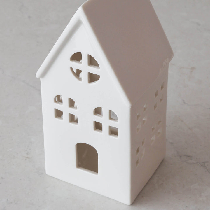 CHRISTMAS HOUSE TABLE DECORATION BUNDLE X2  |  17CM + 23CM  |  WHITE CERAMIC