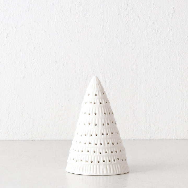 CHRISTMAS TREE TABLE DECORATION BUNDLE X2  |  19CM + 25CM  |  WHITE CERAMIC