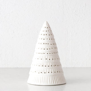 CHRISTMAS TREE TABLE DECORATION BUNDLE X2  |  19CM + 25CM  |  WHITE CERAMIC