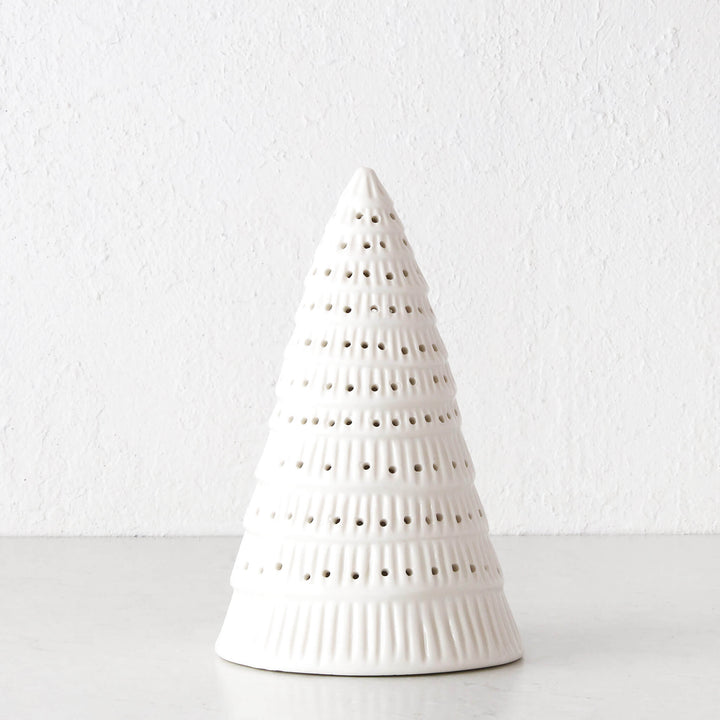 CHRISTMAS TREE TABLE DECORATION BUNDLE X2  |  19CM + 25CM  |  WHITE CERAMIC