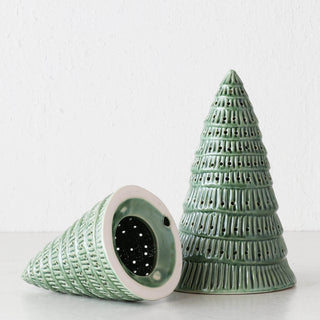 CHRISTMAS TREE TABLE DECORATION BUNDLE GREEN CERAMIC_close up bottom
