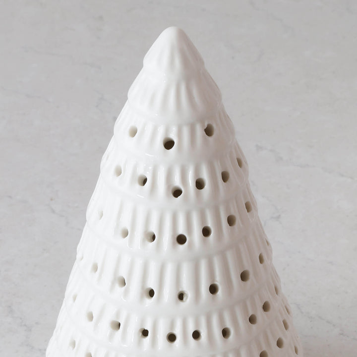 CHRISTMAS TREE TABLE DECORATION BUNDLE X2  |  19CM + 25CM  |  WHITE CERAMIC
