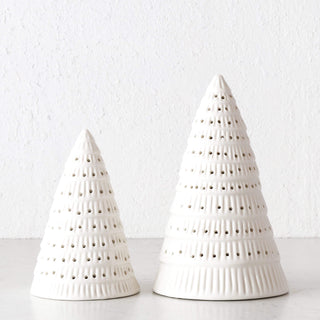 CHRISTMAS TREE TABLE DECORATION BUNDLE X2  |  19CM + 25CM  |  WHITE CERAMIC