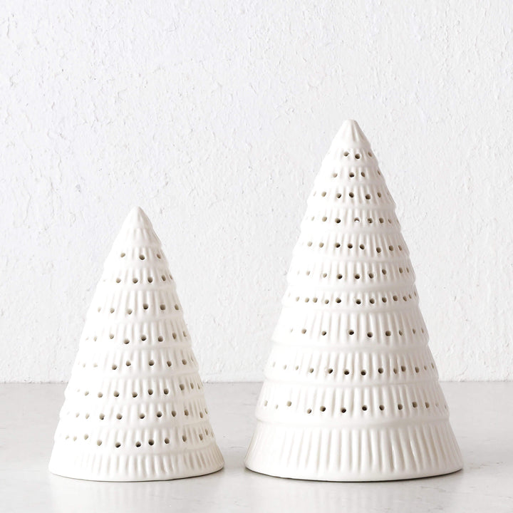 CHRISTMAS TREE TABLE DECORATION BUNDLE X2  |  19CM + 25CM  |  WHITE CERAMIC