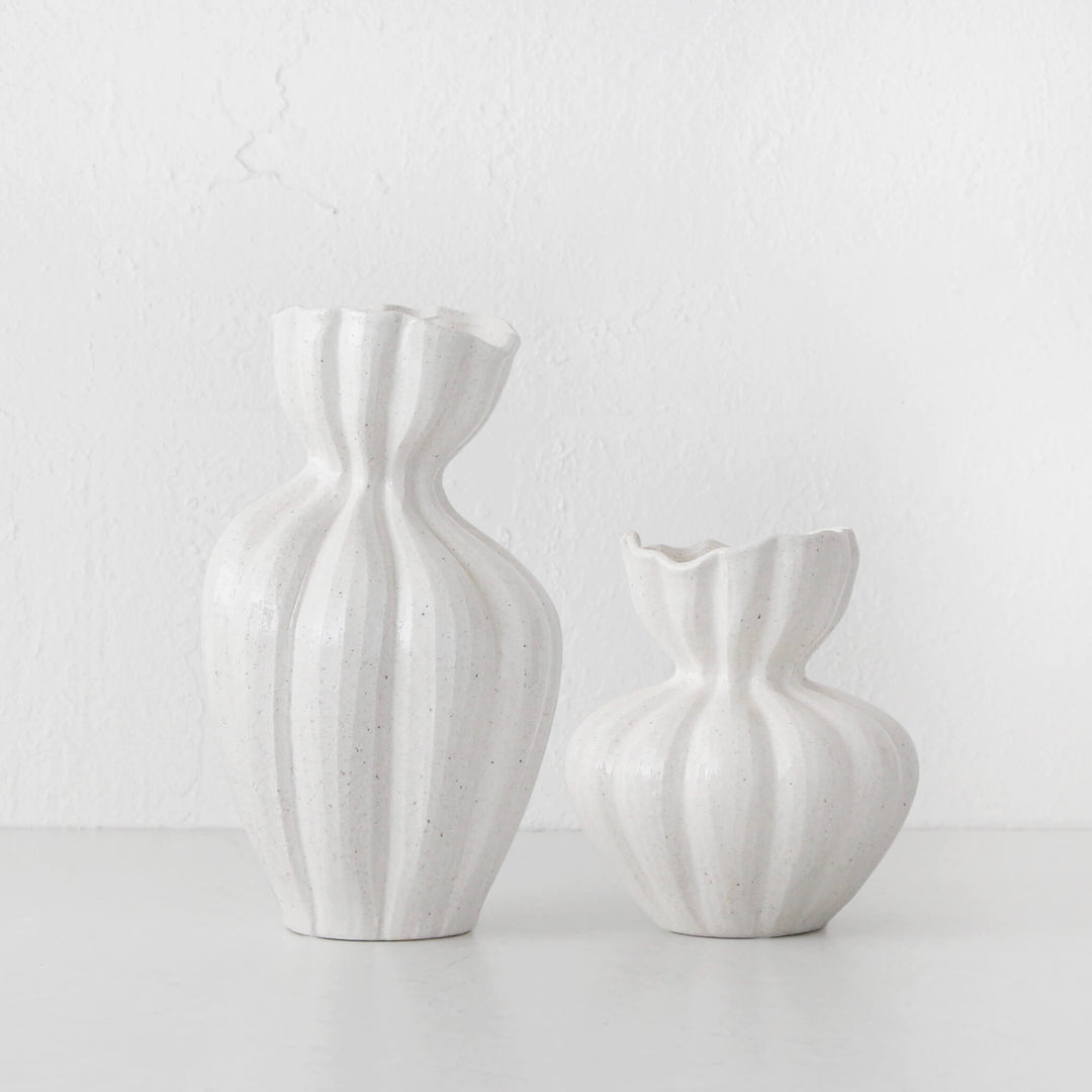 CLARA ORGANIC CERAMIC VASE BUNDLE X2  |  19CM + 29CM  |  IVORY CERAMIC