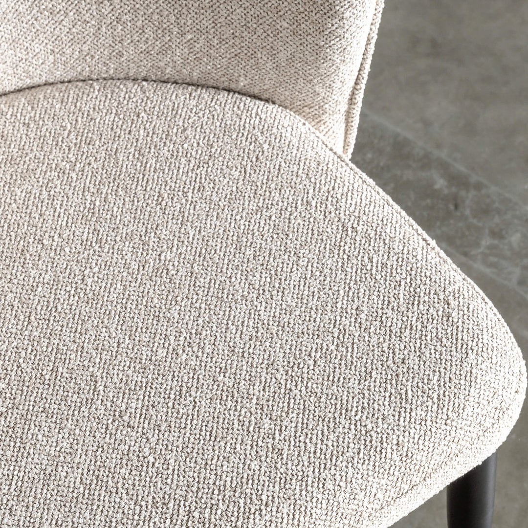 CLAUDE FABRIC DINING CHAIR  |  STONE FEDORA + BLACK FRAME CLOSE UP