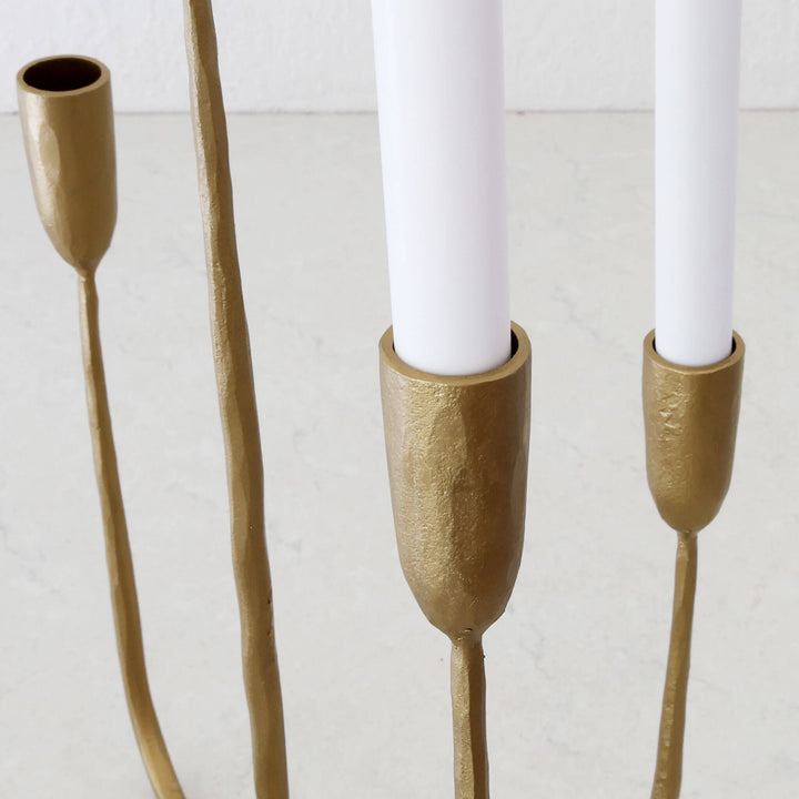 CLUSTER CANDELABRA  | CLOSE UP  |  ANTIQUE GOLD IRON