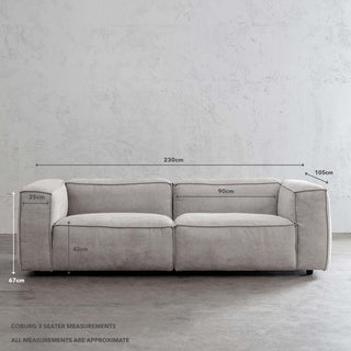 COBURG 3 SEATER SOFA | FLAGSTONE ASH | MEASUREMENTS