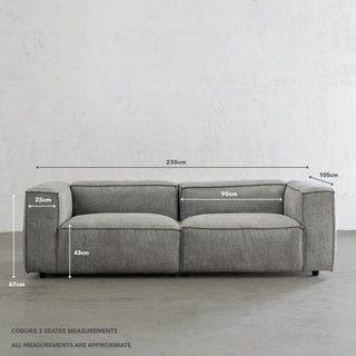 COBURG 3 SEATER SOFA | GREYTHORN SHADOW | MEASUREMENTS