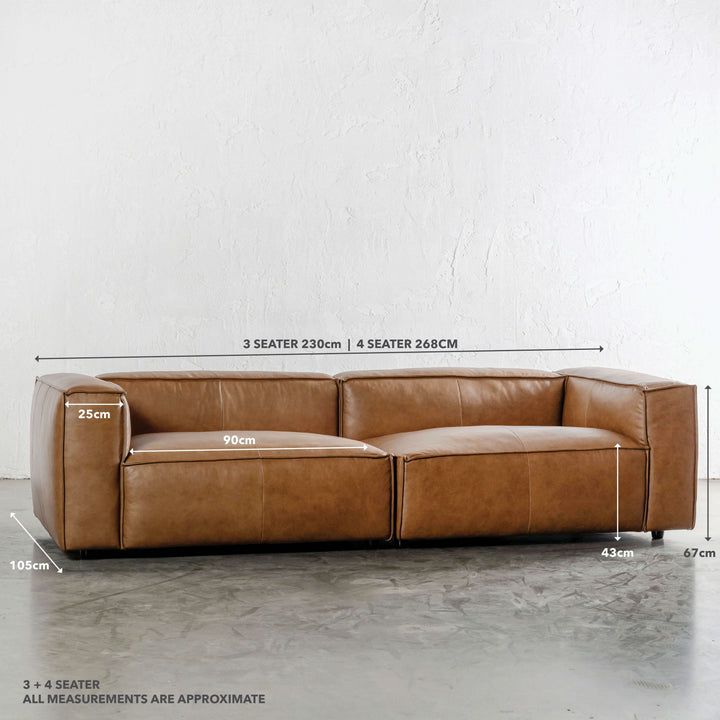 COBURG 3 SEATER + 4 SEATER  |  DAKOTA SADDLE TAN | MEASUREMENTS
