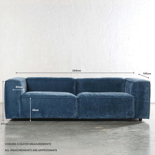 COBURG 4 SEATER SOFA | CHICORY BLUE | MEASUREMENTS