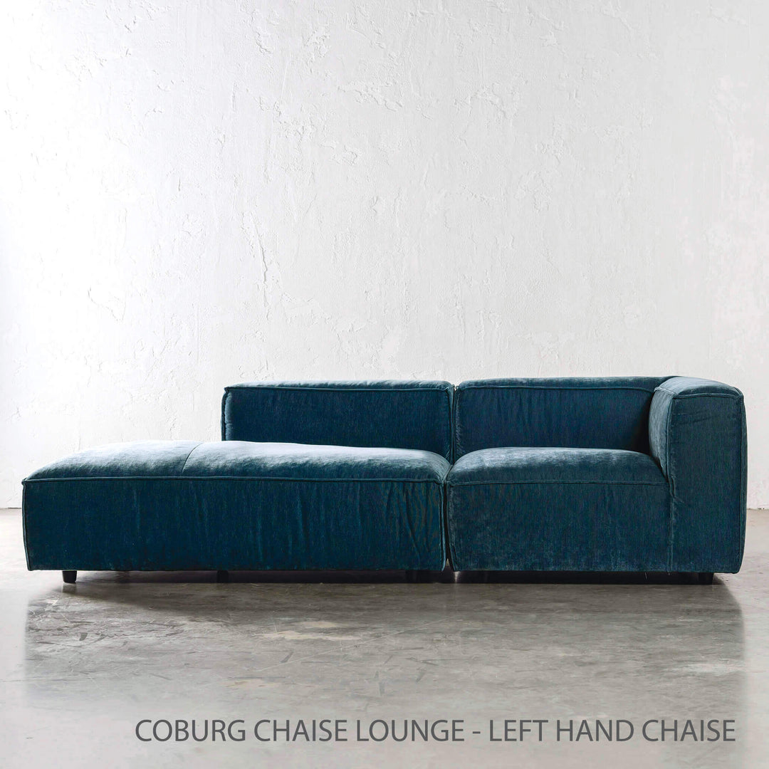 COBURG CHAISE LOUNGE CHAIR | CHICORY BLUE | LEFT HAND CHAISE