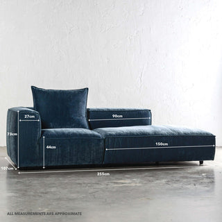 COBURG CHAISE LOUNGE CHAIR | CHICORY BLUE | MEASUREMENTS