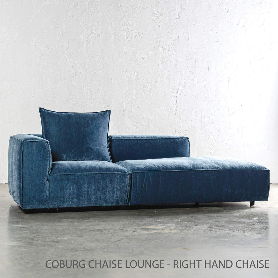 COBURG CHAISE LOUNGE CHAIR | CHICORY BLUE | RIGHT HAND CHAISE