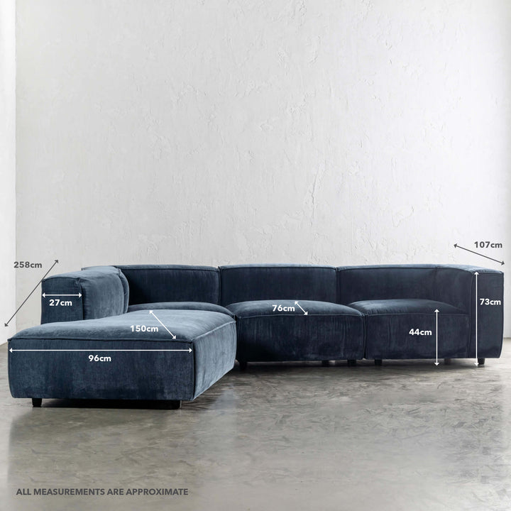 COBURG MODULAR CHAISE LOUNGE SOFA | CHICORY BLUE | MEASUREMENTS