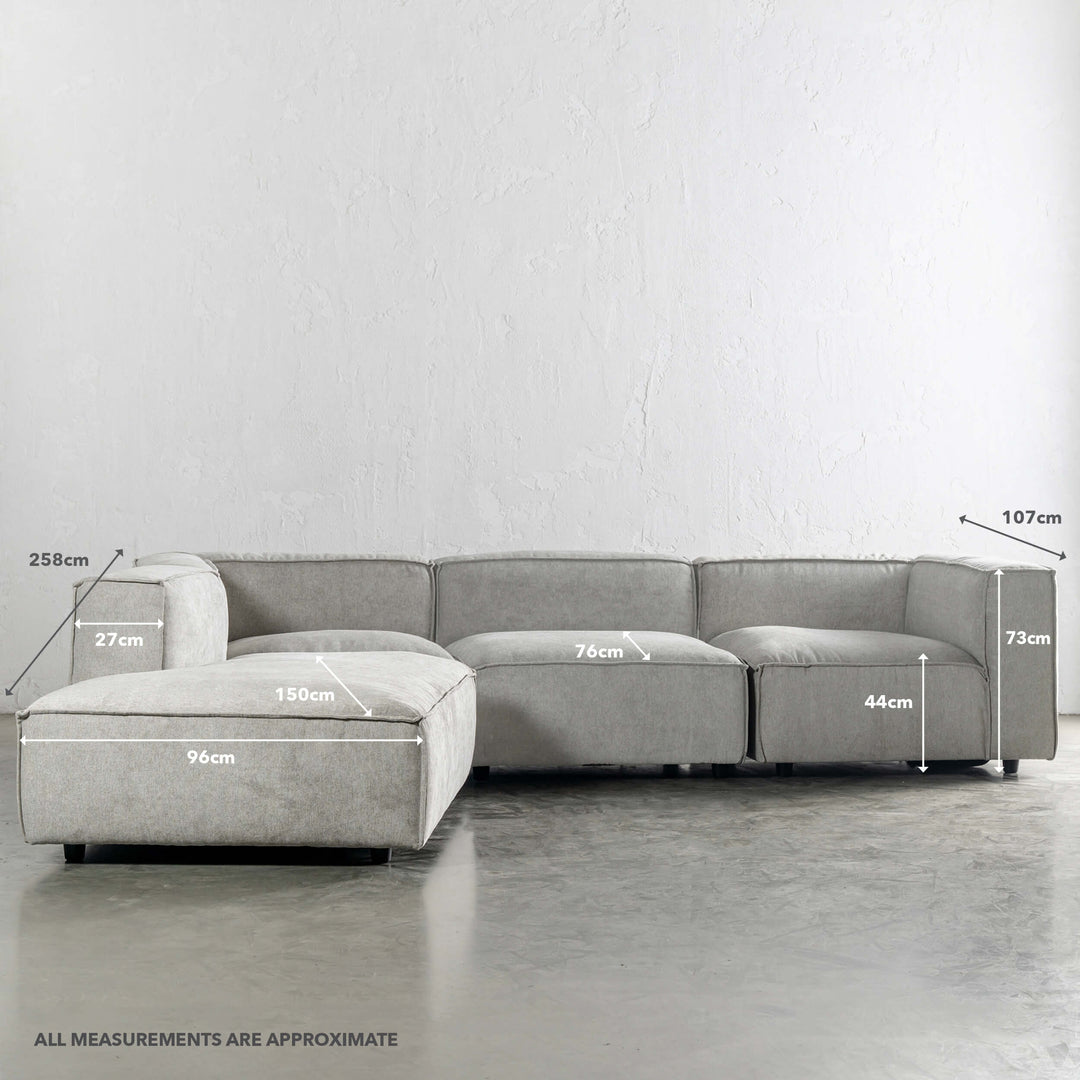 COBURG MODULAR CHAISE LOUNGE SOFA | FLAGSTONE ASH | MEASUREMENTS