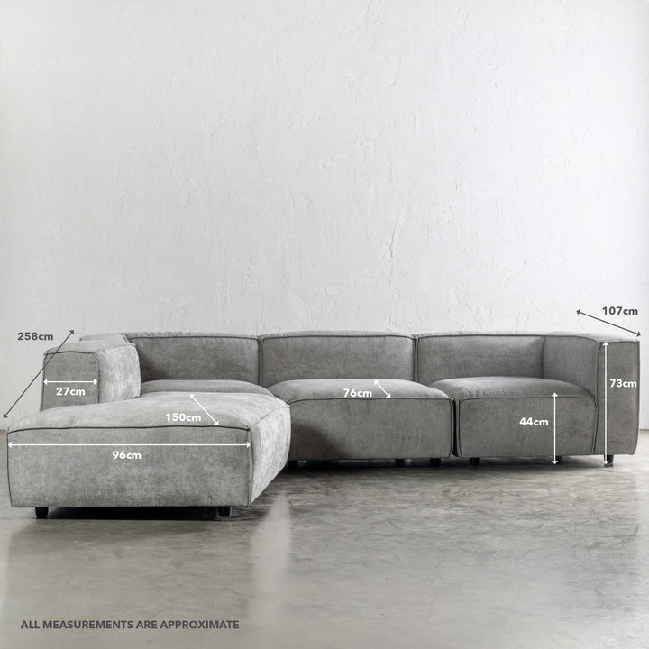 COBURG MODULAR CHAISE LOUNGE SOFA | GREYTHORN SHADOW | MEASUREMENTS