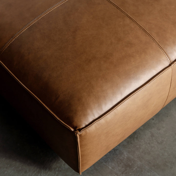 COBURG OTTOMAN CLOSE UP |  DAKOTA SADDLE TAN