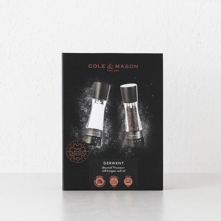 COLE & MASON  |  DERWENT SALT + PEPPER GRINDER SET  |  BLACK WOOD