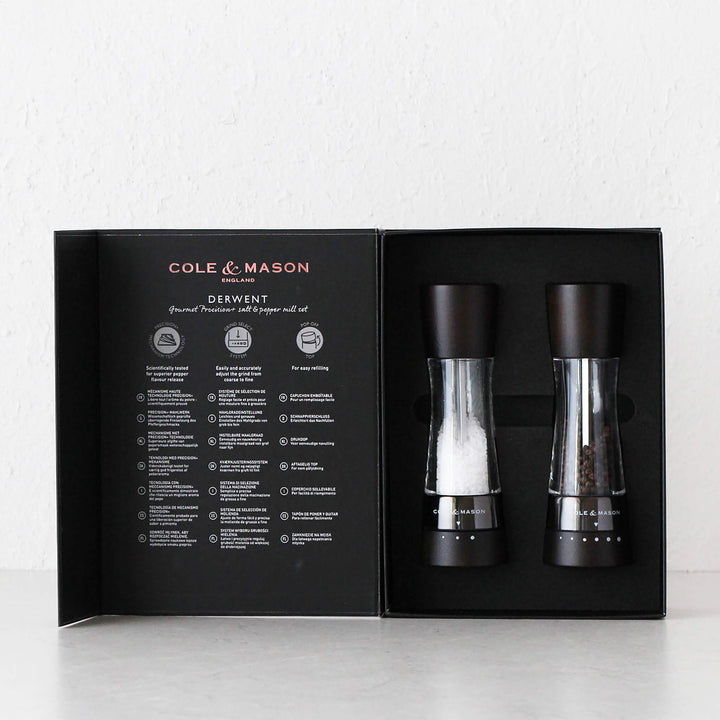 COLE & MASON  |  DERWENT SALT + PEPPER GRINDER SET  |  BLACK WOOD