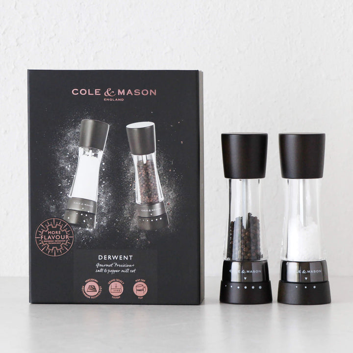 COLE & MASON  |  DERWENT SALT + PEPPER GRINDER SET  |  BLACK WOOD