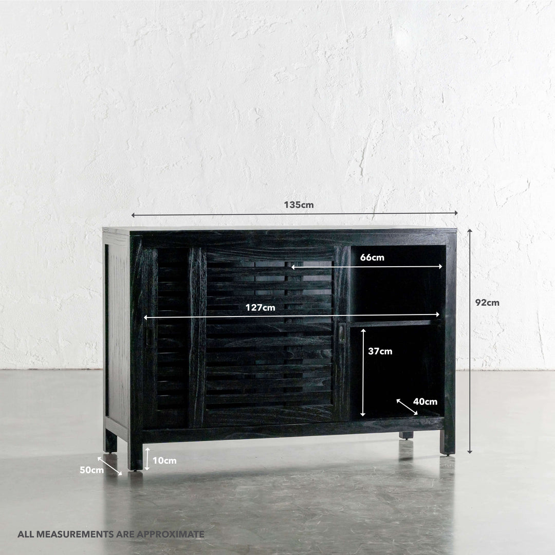 CONRAD 2 DOOR SLATTED CONSOLE  |  BLACK GRAIN | MEASUREMENTS